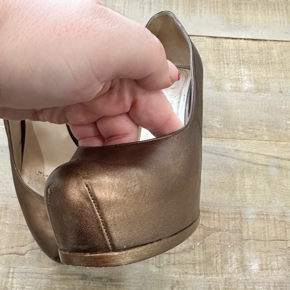 Ysl Yves Saint Laurent bronze leather Tribtoo pumps heels platform shoes